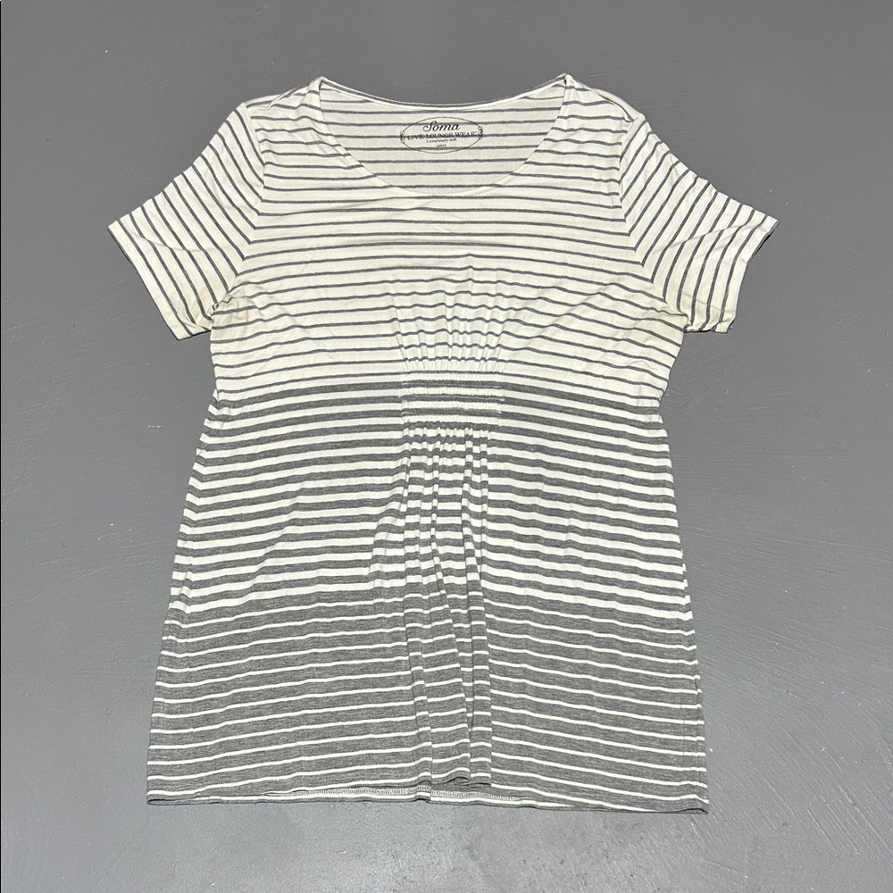 Soma Striped Gray and White Luxuriously Soft Short Sleeve Top (Women’s Large)